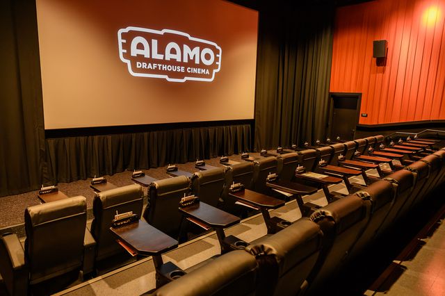 Alamo Drafthouse theater, with black leather seats